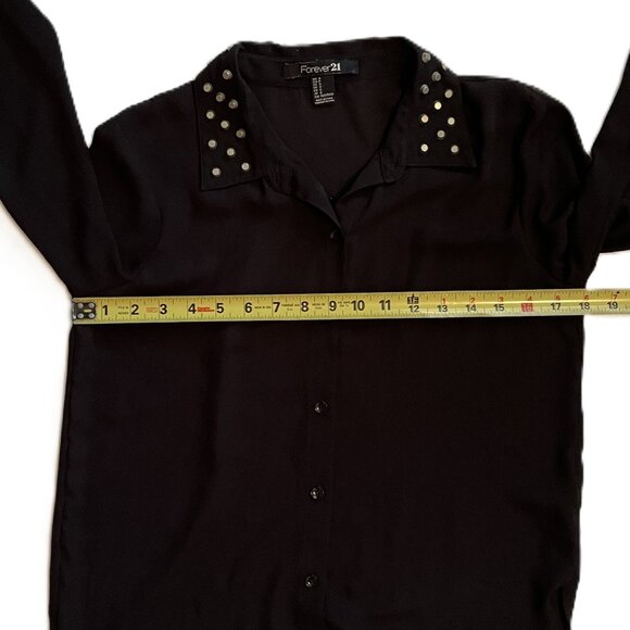 FOREVER 21 WOMENS BLACK TOP Small STUDDED COLLAR Long Sleeves SEMI SHEER 0859AT - Picture 8 of 9